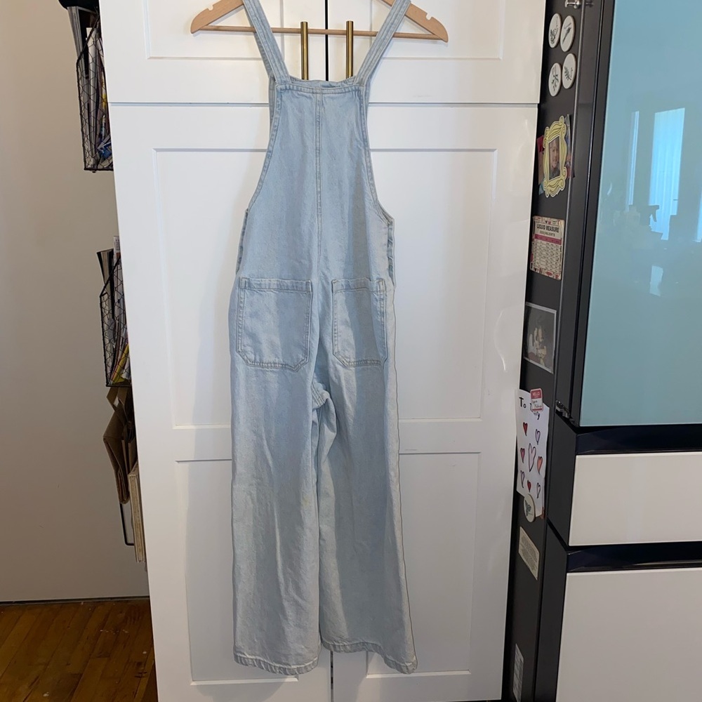 asos Stradivarius cropped wide leg denim dungarees light Blue Denim Overalls - Picture 16 of 16
